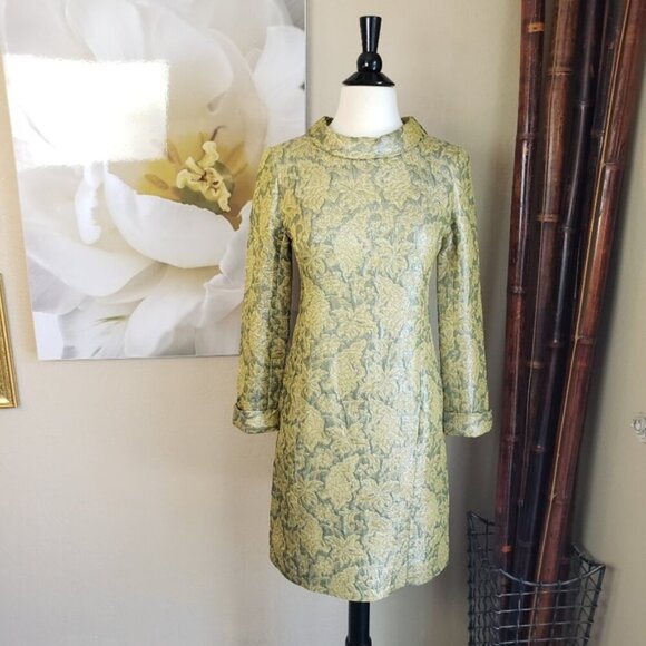 Vintage Devonshire ~ Metallic Gold Parsley Dress - Picture 1 of 5
